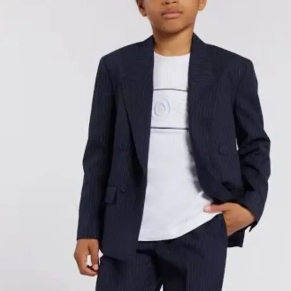 BOSS - Double Breasted Pin Stripe Suit Jacket - Navy